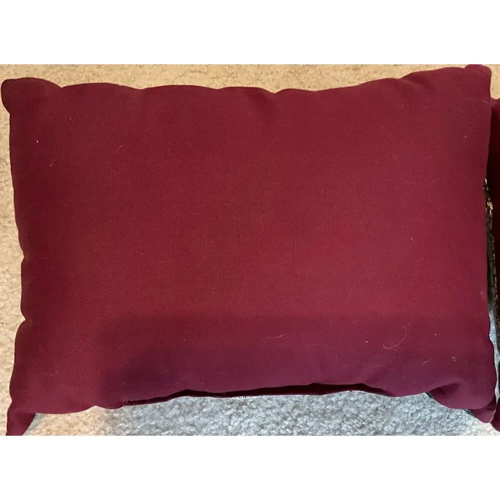 Set of 2 Winter Holiday Tapestry Deco Pillows 10X14 Snowmen & Children Burgundy